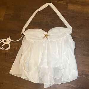 White Halter Ruffle Camisole with Gold Star Accent